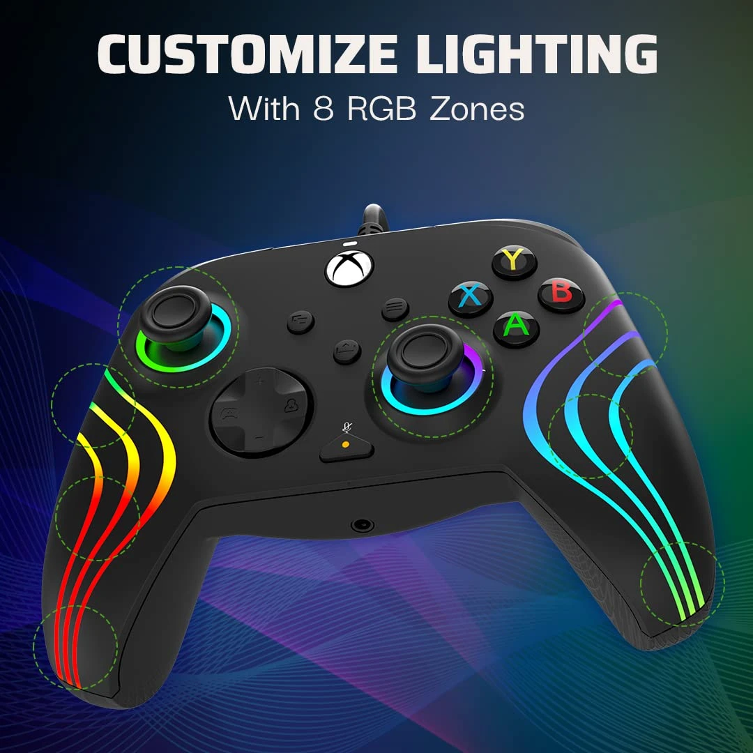 PDP Gaming Afterglow Wave Enhanced Laidinis valdiklis skirtas Xbox Series X|S, One, PC | Juoda aprašymas - Prekės nuotrauka