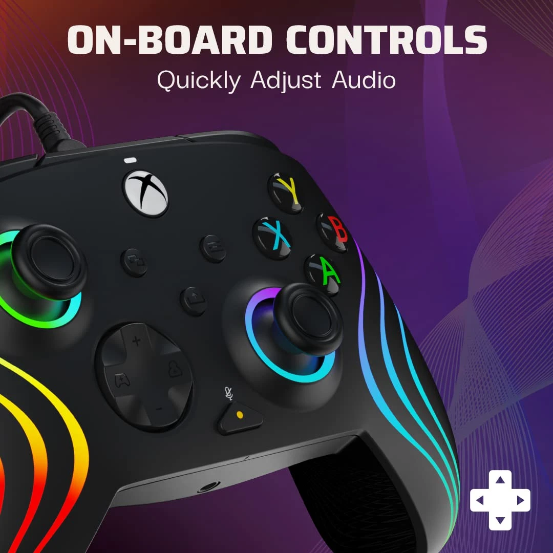 PDP Gaming Afterglow Wave Enhanced Laidinis valdiklis skirtas Xbox Series X|S, One, PC | Juoda aprašymas - Prekės nuotrauka