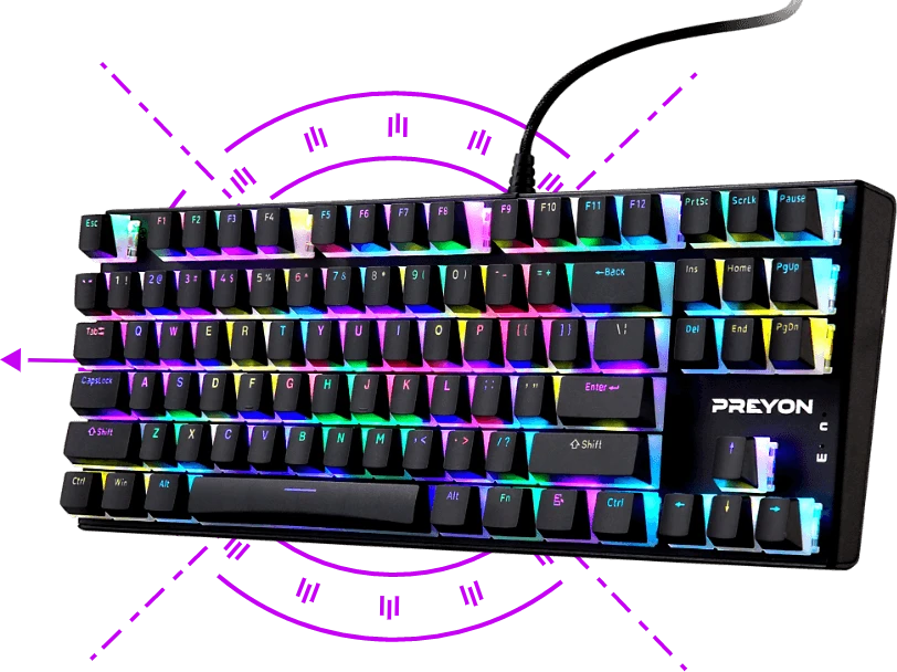 PREYON Mėlyna Blitz Claw TKL laidinė mechaninė klaviatūra (US, Gateron Mėlyna) aprašymas - Prekės nuotrauka PREYON Mėlyna Blitz Claw TKL laidinė mechaninė klaviatūra (US, Gateron Mėlyna) aprašymas - Prekės nuotrauka