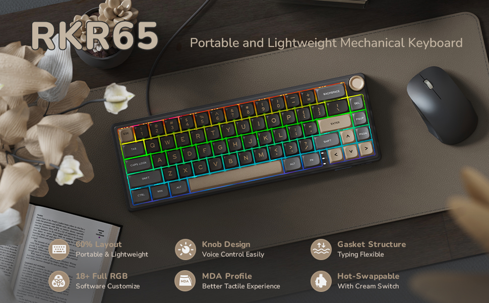 Royal Kludge R65 RGB Phantom laidinė mechaninė klaviatūra | 60%, Brown switches, US aprašymas - Prekės nuotrauka Royal Kludge R65 RGB Phantom laidinė mechaninė klaviatūra | 60%, Brown switches, US aprašymas - Prekės nuotrauka