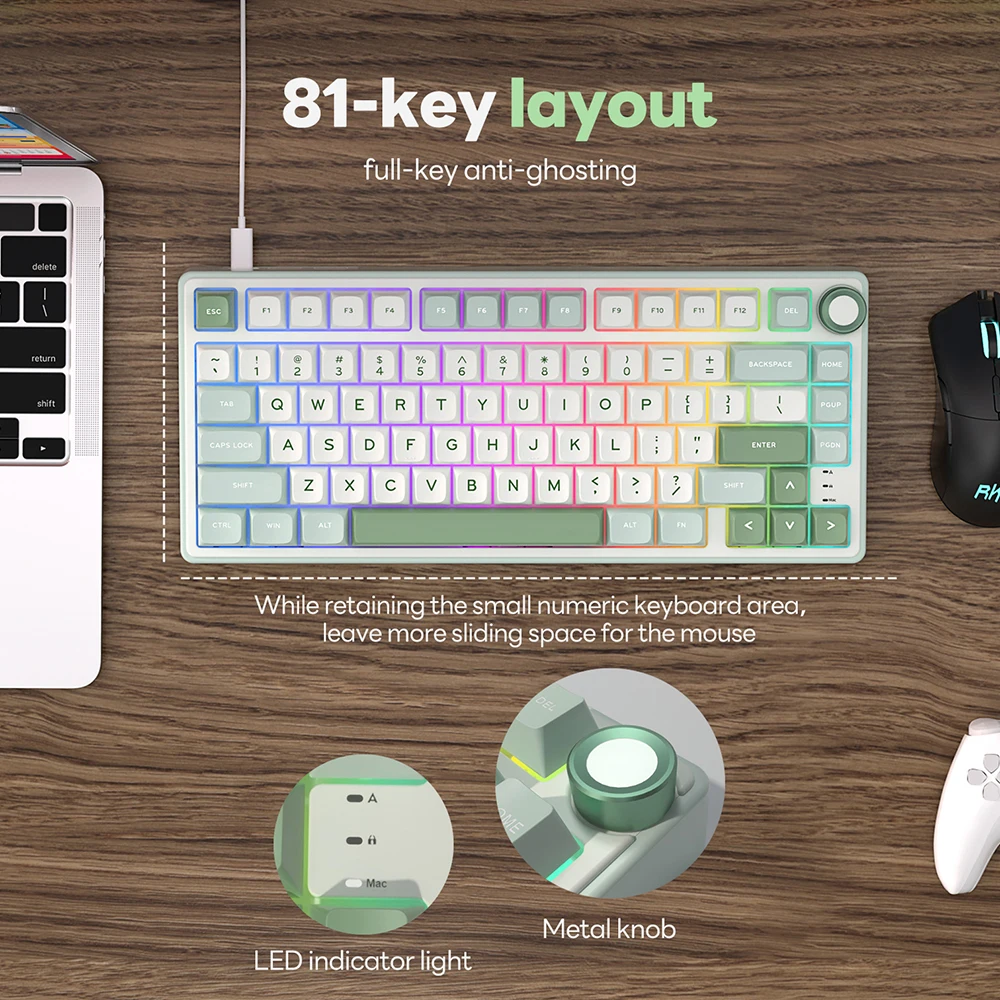 Royal Kludge RK R75 RGB Blackberry laidinė klaviatūra | 75%, Hot-swap, Brown switches, US aprašymas - Prekės nuotrauka
