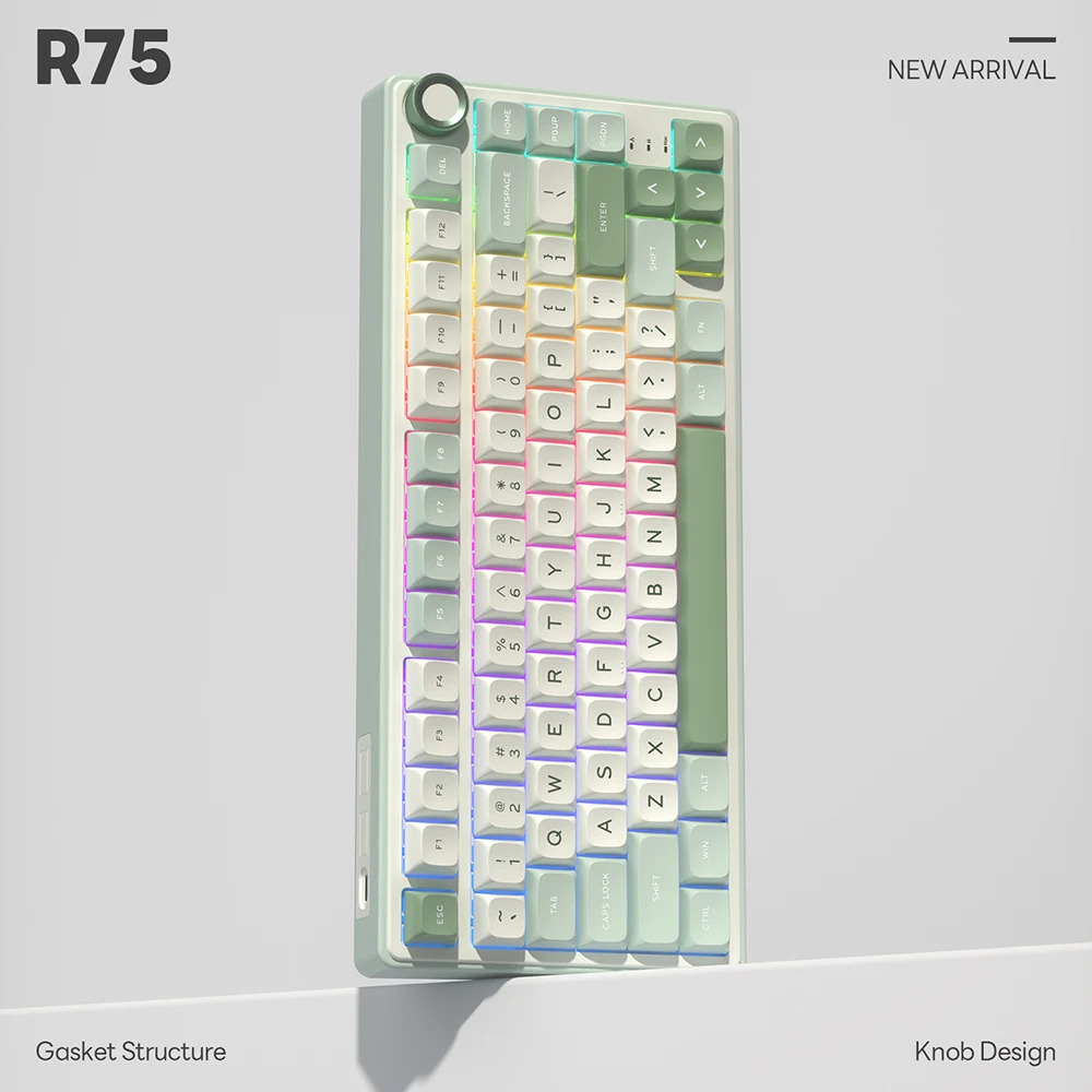 „Royal Kludge RK R75 RGB Phantom“ laidinė klaviatūra | 75%, karštojo keitimo, rudi jungikliai, JAV aprašymas - Prekės nuotrauka