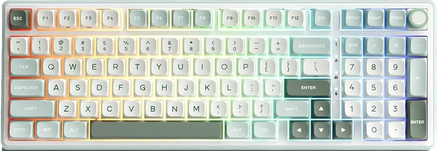 Royal Kludge RK-R98 RGB Sky Cyan laidinė klaviatūra | 96%, Hot-swap, Kreminis switches, US aprašymas - Prekės nuotrauka