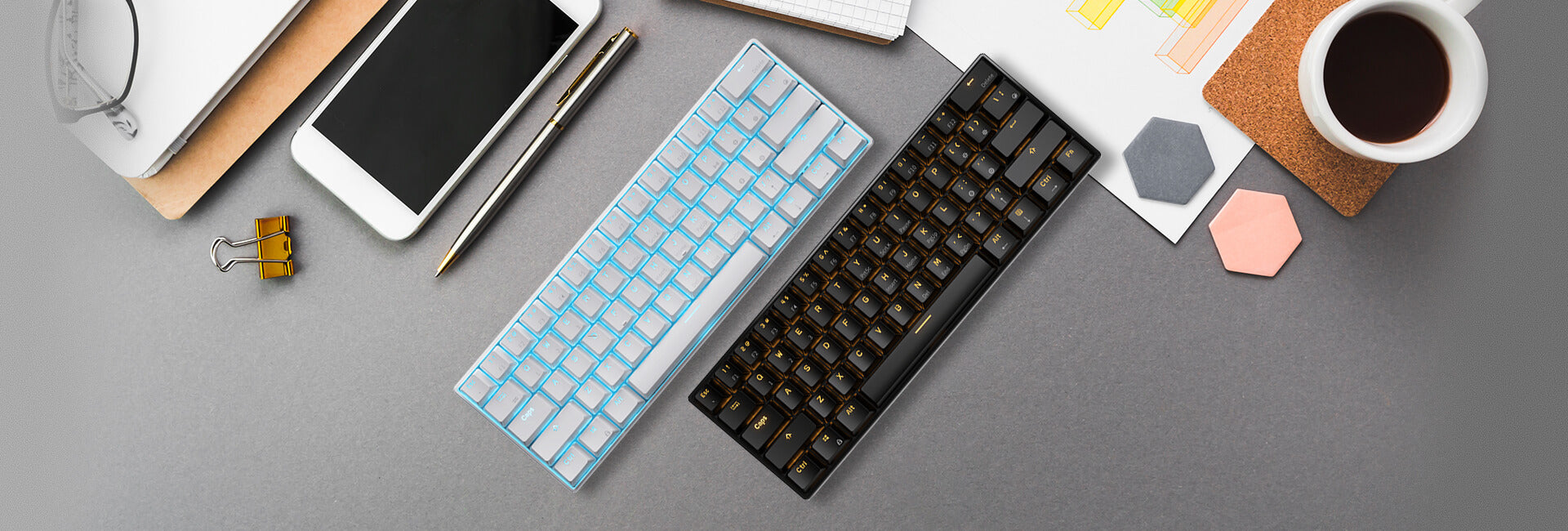 Royal Kludge RK61 klaviatūra | 60%, Hot-swap, Mėlyna Switches, US, balta aprašymas - Prekės nuotrauka