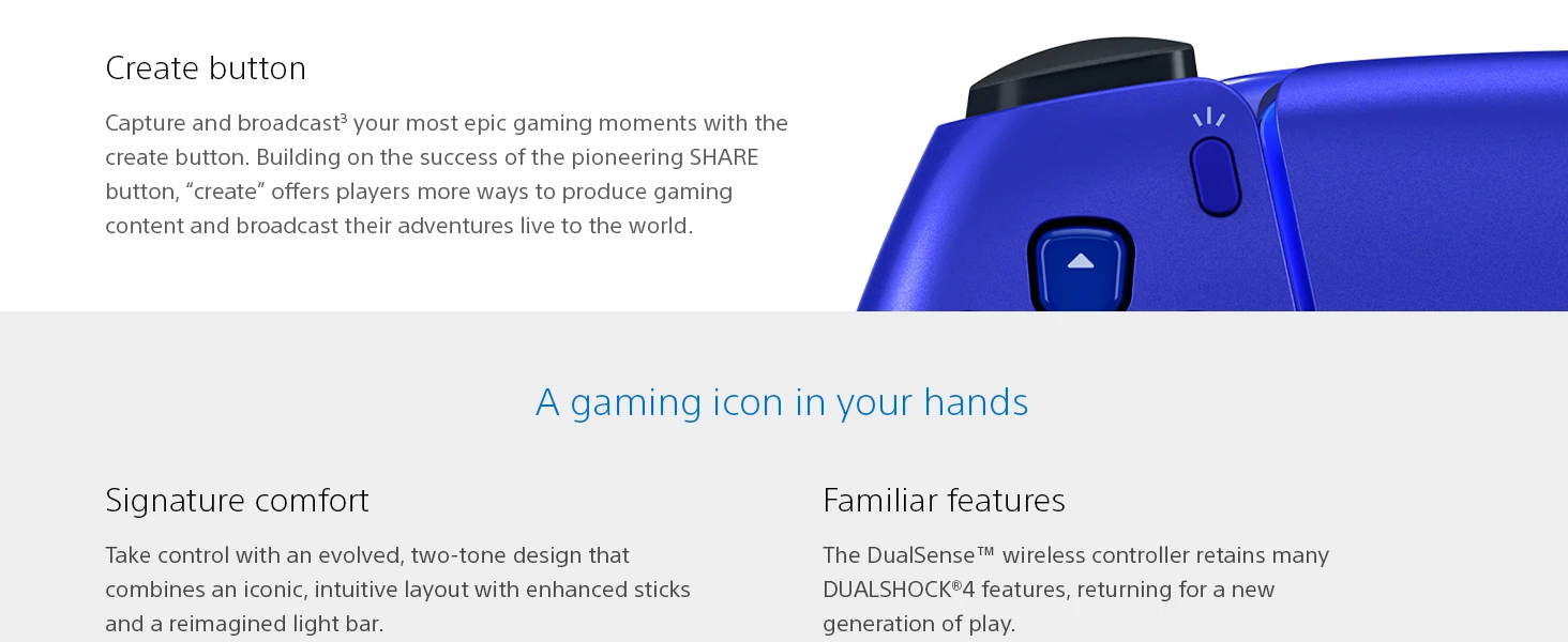 Sony PlayStation DualSense Cobalt Mėlyna belaidis valdiklis (PS5) aprašymas - Prekės nuotrauka Sony PlayStation DualSense Cobalt Mėlyna belaidis valdiklis (PS5) aprašymas - Prekės nuotrauka