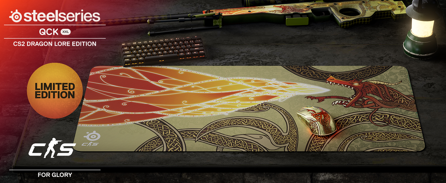 SteelSeries QCK XXL CS2 Dragon Lore pelės kilimėlis | 900x400x2mm aprašymas - Prekės nuotrauka