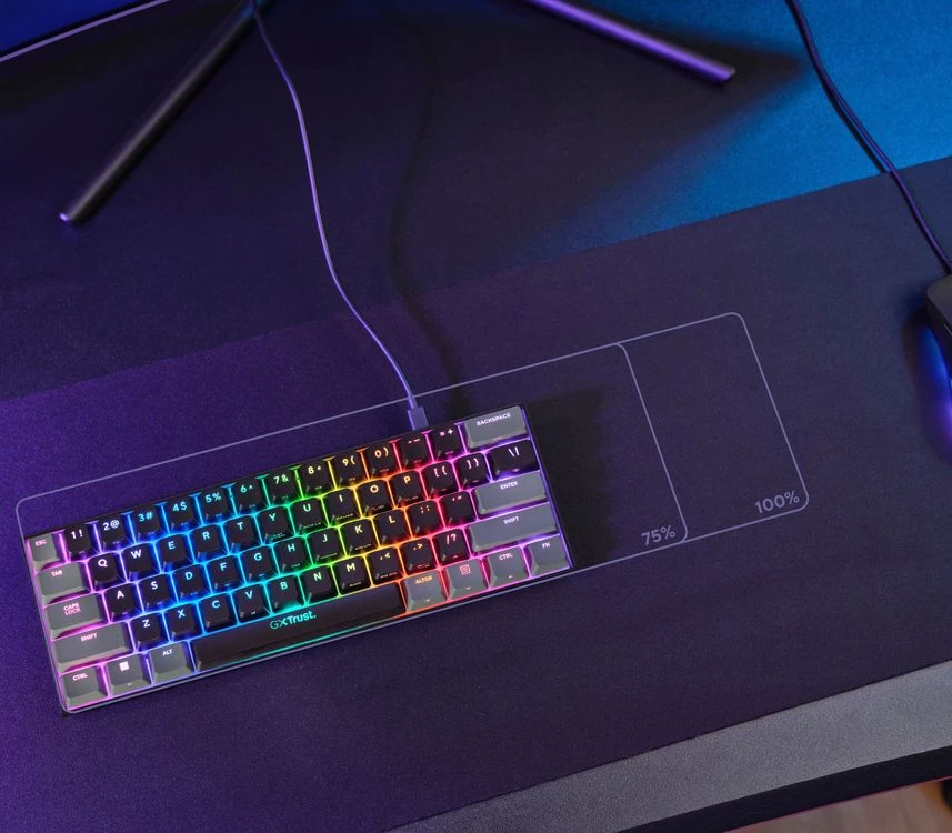 TRUST GXT 867 ACIRA 60% MINI RGB mechaninė klaviatūra aprašymas - Prekės nuotrauka TRUST GXT 867 ACIRA 60% MINI RGB mechaninė klaviatūra aprašymas - Prekės nuotrauka
