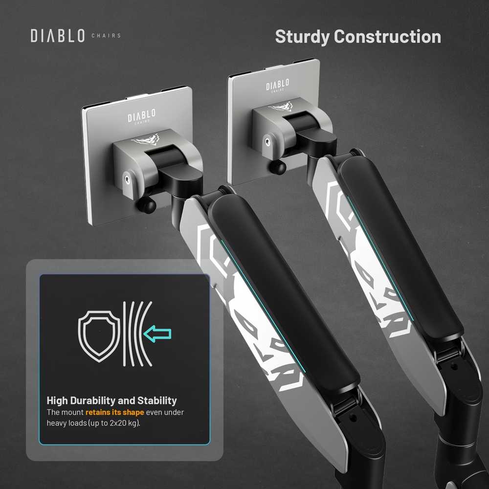 Diablo Chairs Diablo dvigubas monitoriaus laikiklis 49 colių ekranams | Pilka-juoda RGB X-Arm Dual