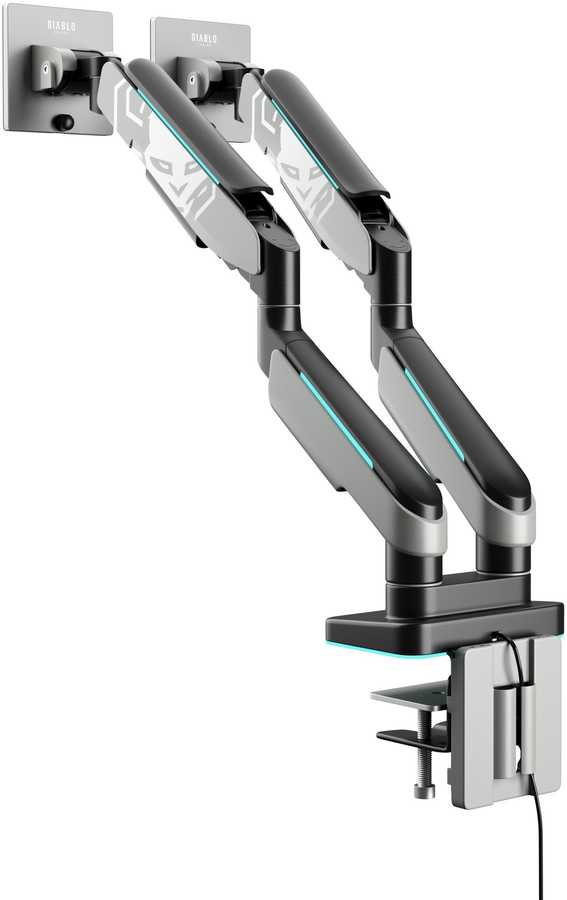 Diablo Chairs Diablo dvigubas monitoriaus laikiklis 49 colių ekranams | Pilka-juoda RGB X-Arm Dual
