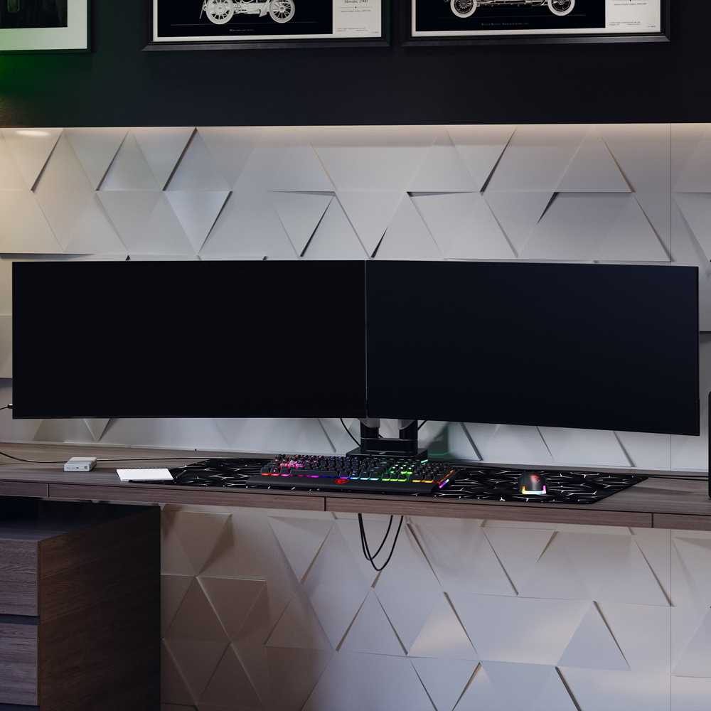 Diablo Chairs Diablo dvigubas monitoriaus laikiklis 49 colių ekranams | Pilka-juoda RGB X-Arm Dual