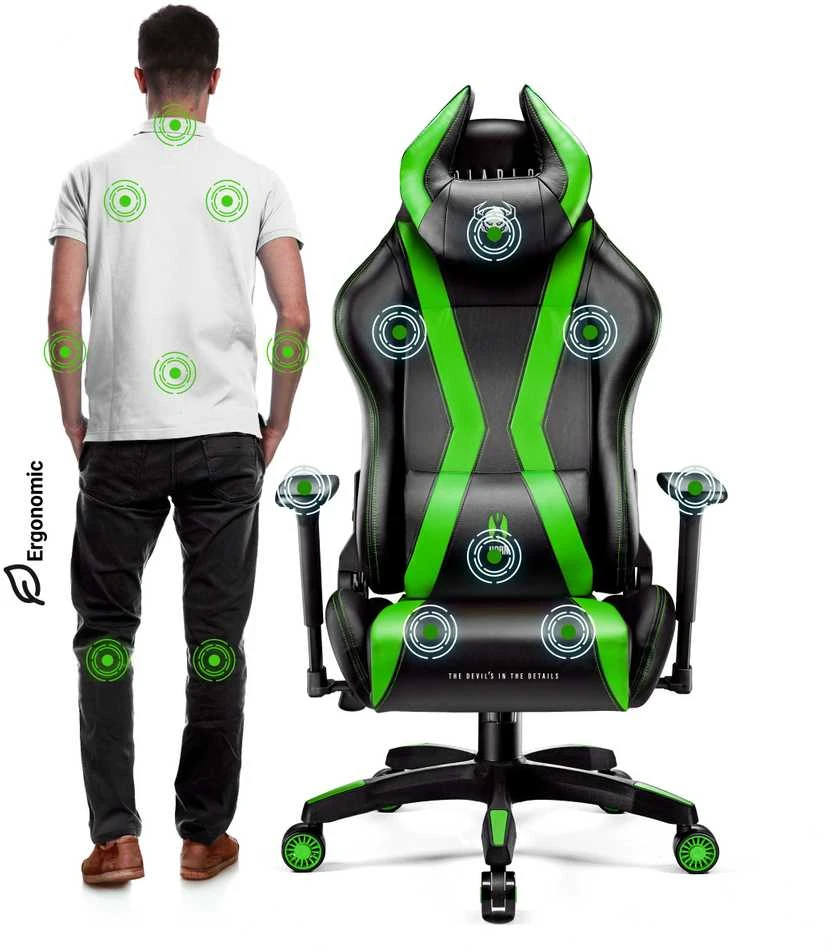 Diablo Chairs Diablo X-Horn 2.0 Normal Size Juodas-Žalias ergonominė kėdė