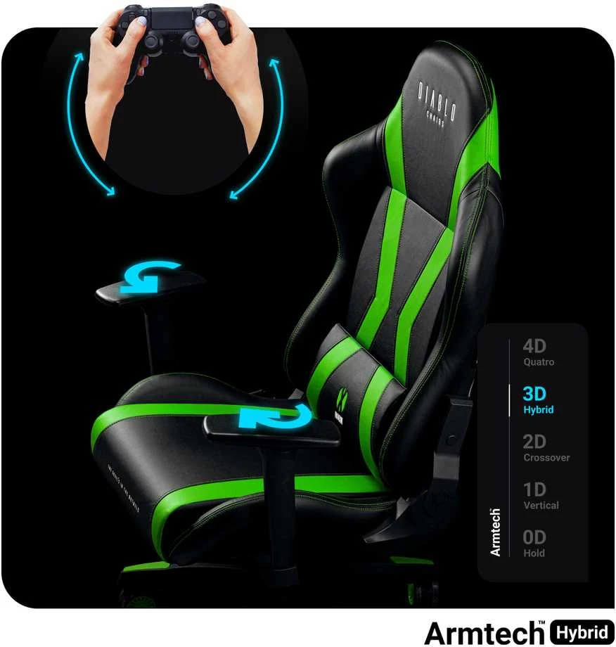 Diablo Chairs Diablo X-Horn 2.0 Normal Size Juodas-Žalias ergonominė kėdė