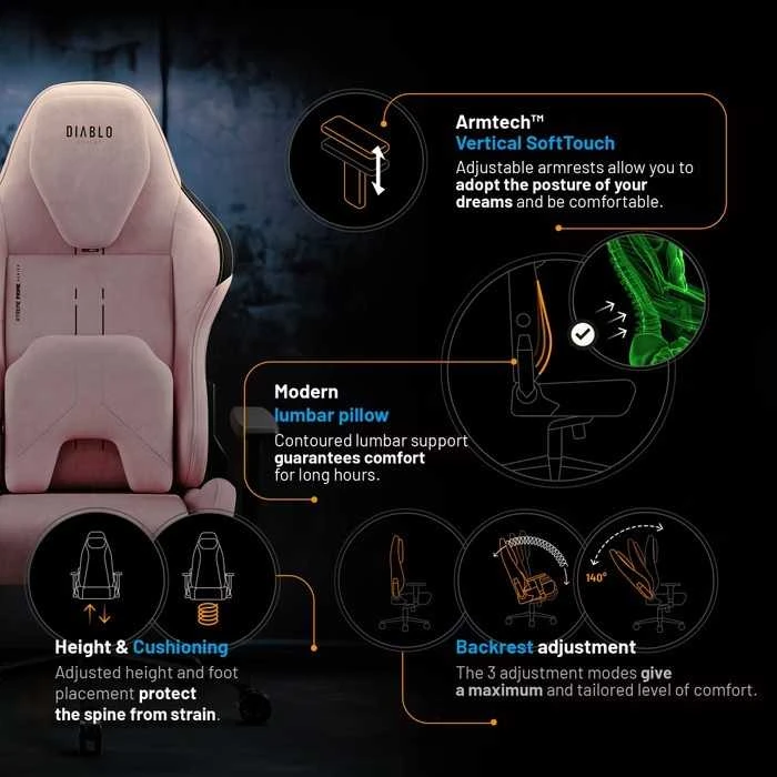 Diablo Chairs Diablo X-One Prime Normal Size - Akira Rožinė ergonominė kėdė