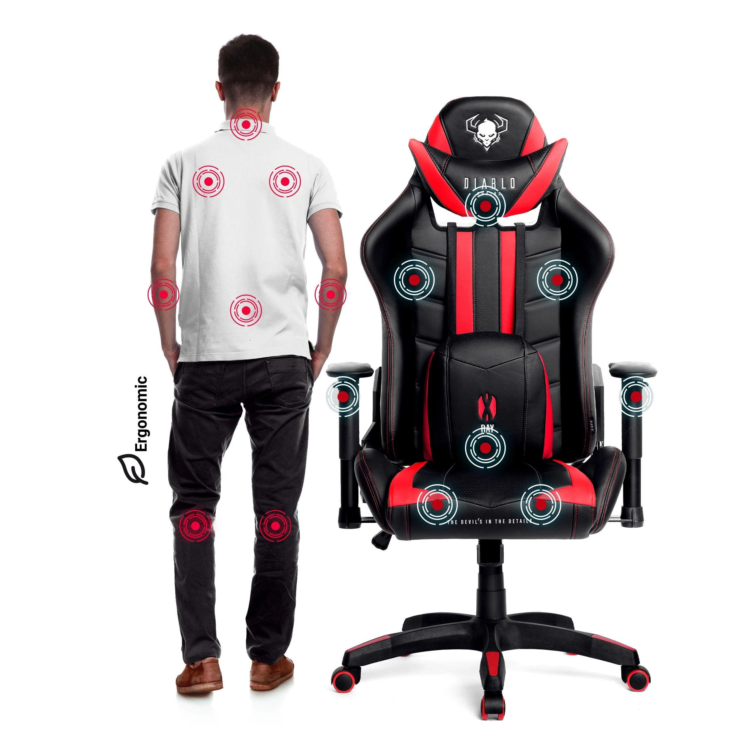 Diablo Chairs Diablo X-Ray 2.0 King Size Juodas-Raudona ergonominė kėdė