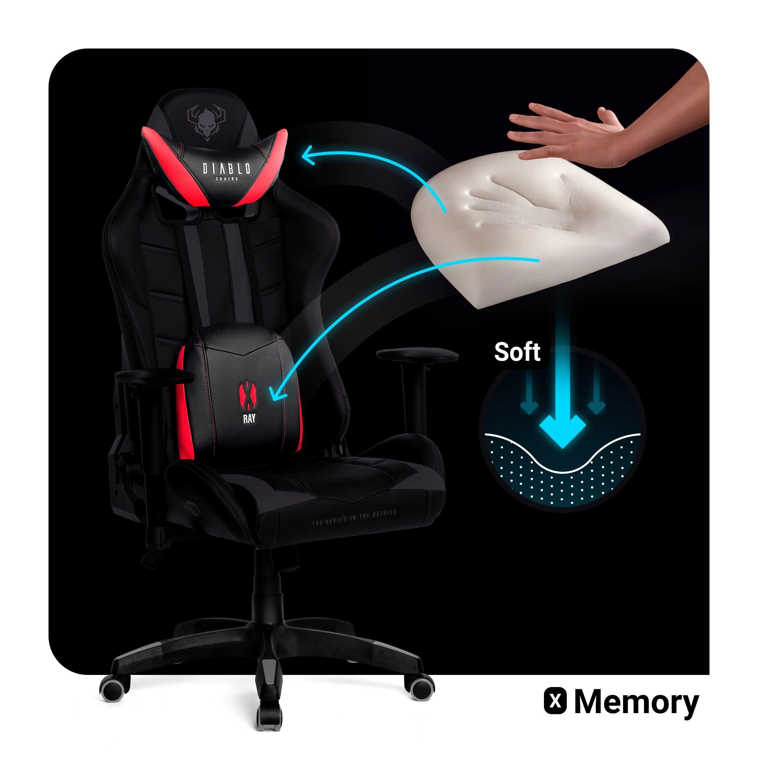 Diablo Chairs Diablo X-Ray 2.0 King Size Juodas-Raudona ergonominė kėdė