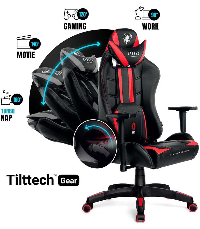 Diablo Chairs Diablo X-Ray 2.0 Normal Size Juodas-Raudona ergonominė kėdė