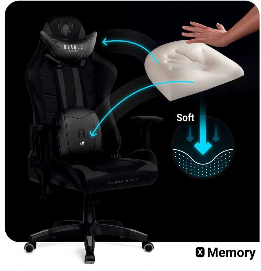 Diablo Chairs Diablo X-Ray 2.0 Normal Size Juodas-Pilkas ergonominė kėdė