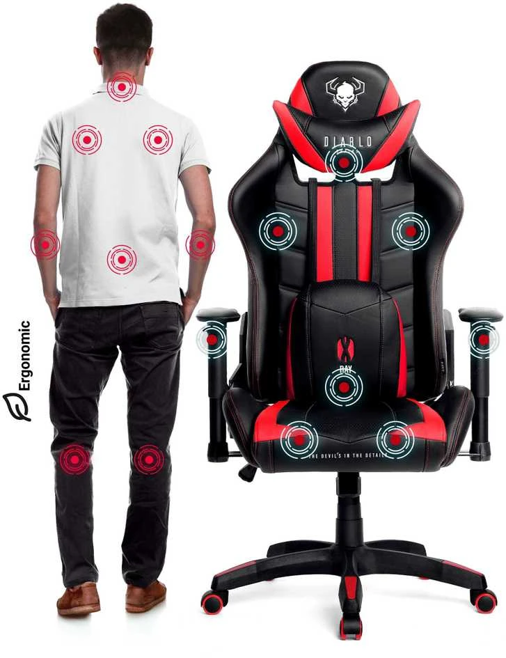 Diablo Chairs Diablo X-Ray 2.0 Normal Size Juodas-Raudona ergonominė kėdė
