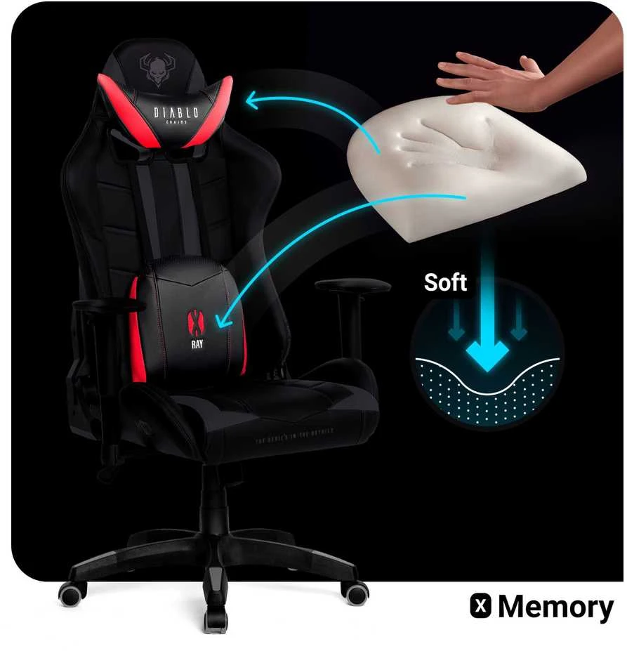 Diablo Chairs Diablo X-Ray 2.0 Normal Size Juodas-Raudona ergonominė kėdė