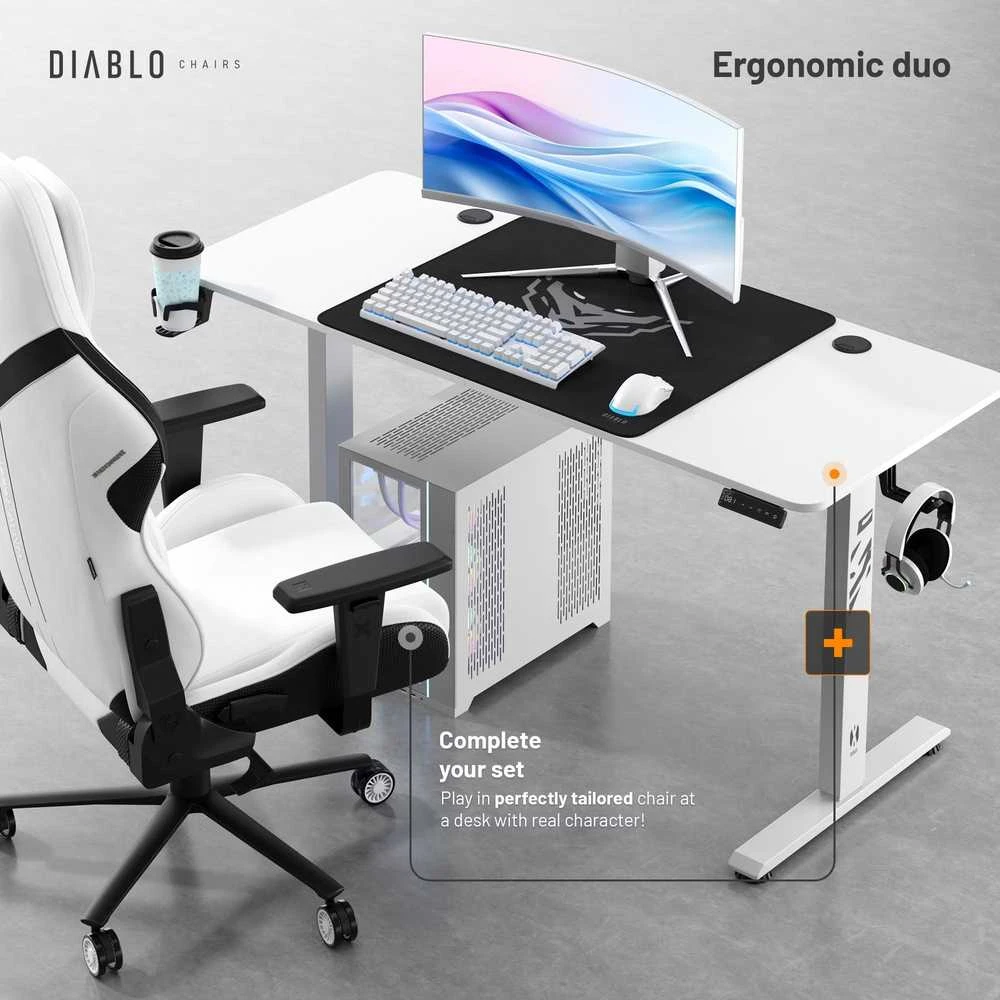Diablo Chairs Diablo X-Tension 1400 Baltas elektra reguliuojamas Žaidimų Stalas | 1400 x 600 x 1170 mm