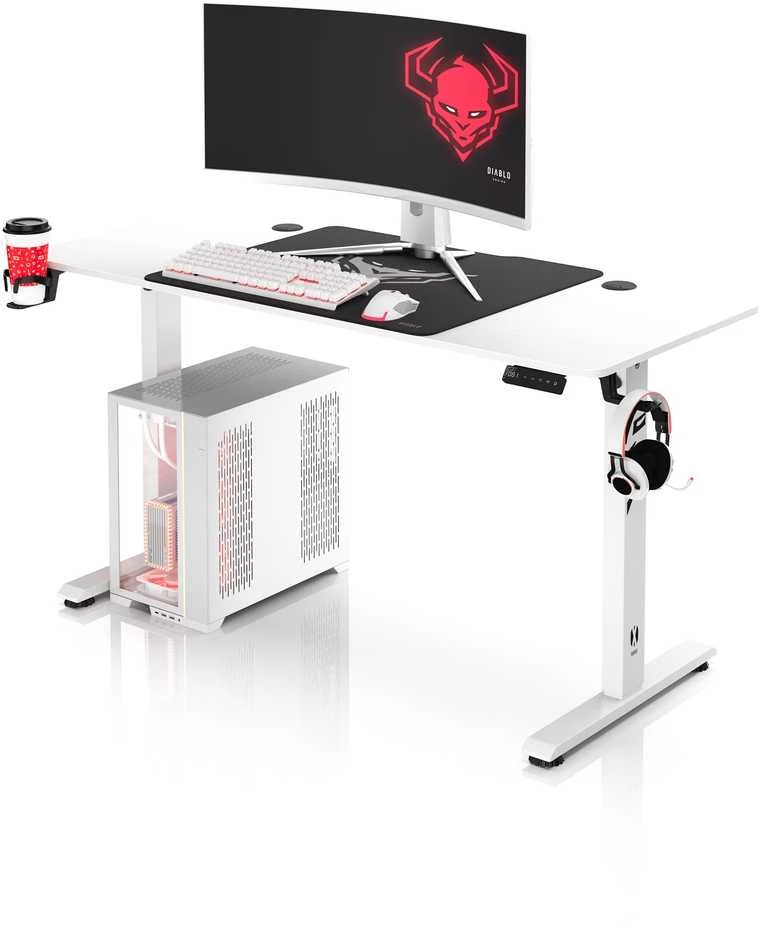 Diablo Chairs Diablo X-Tension 1400 Baltas elektra reguliuojamas Žaidimų Stalas | 1400 x 600 x 1170 mm