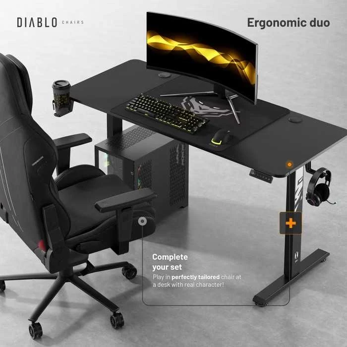 Diablo Chairs Diablo X-Tension 1400 Juodas elektra reguliuojamas Žaidimų Stalas | 1400 x 600 x 1170 mm