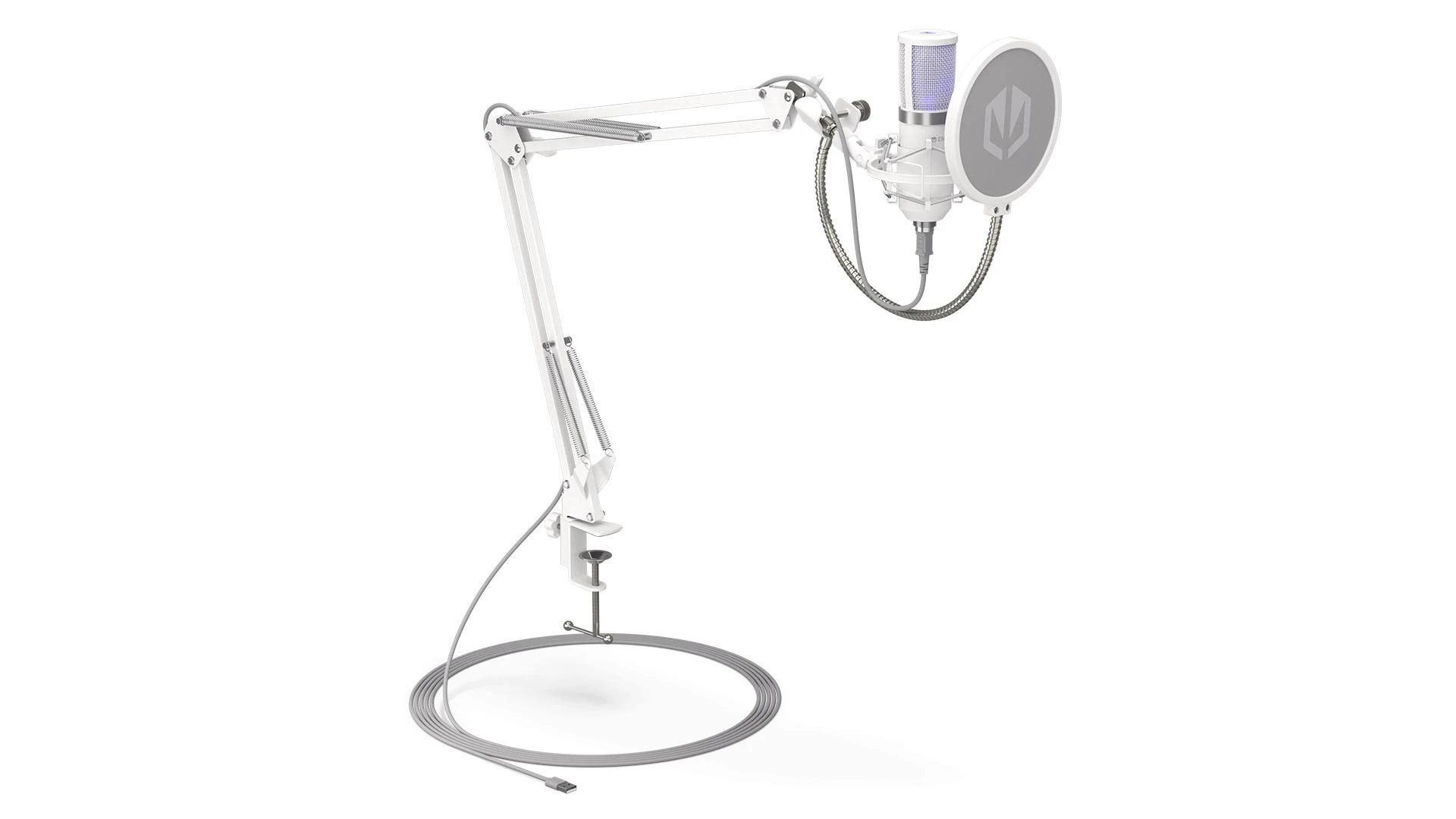 Endorfy Solum Streaming baltas kondensatorinis mikrofonas su laidu + laikiklis | USB