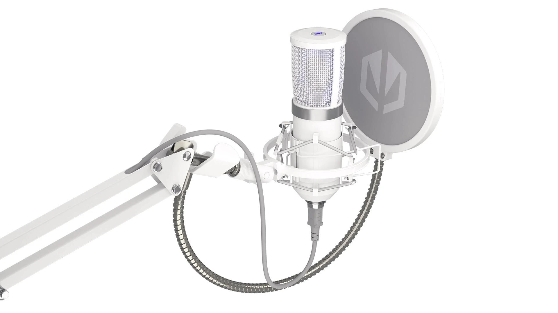 Endorfy Solum Streaming baltas kondensatorinis mikrofonas su laidu + laikiklis | USB