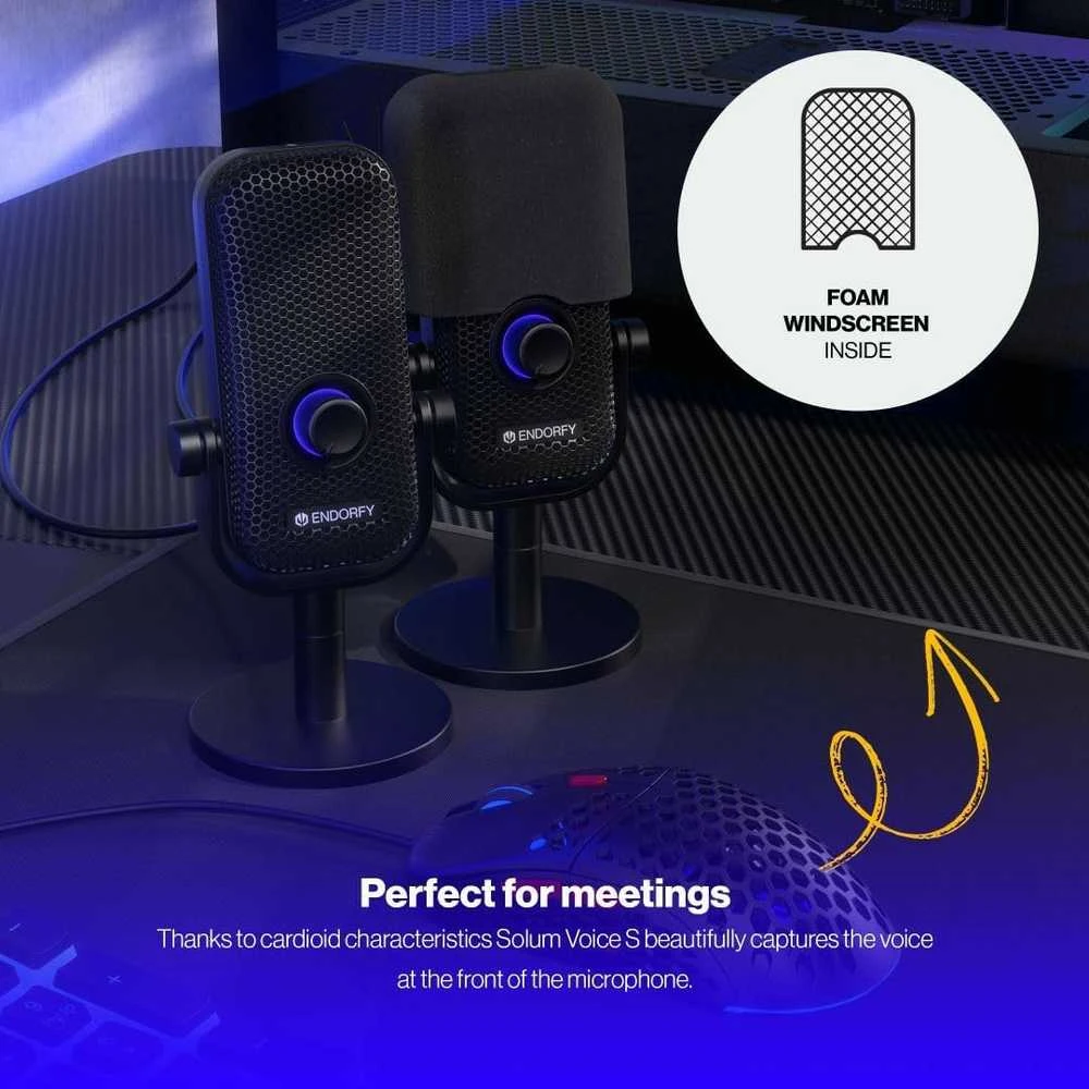 ENDORFY Solum Voice S Streaming juodas kondensatorinis mikrofonas |USB