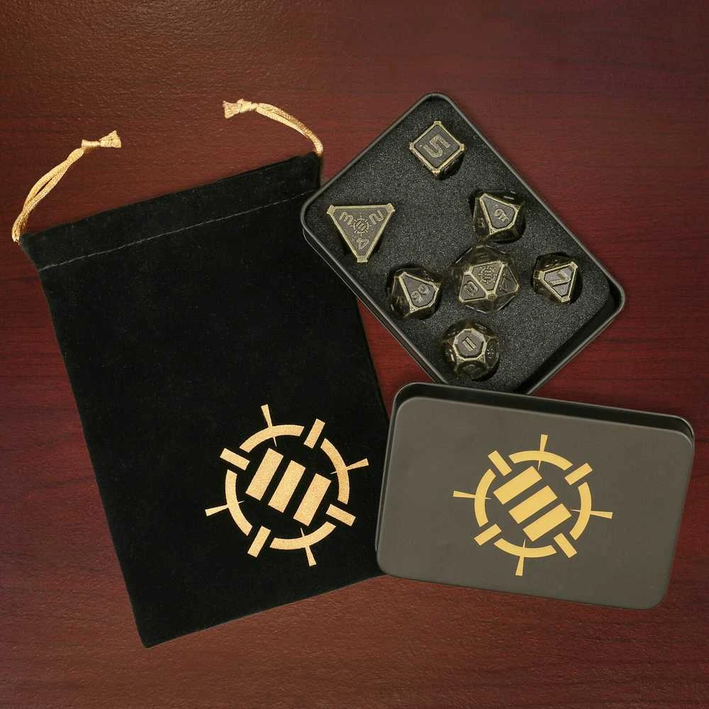 Enhance Tabletop RPGs 7pc Metal Dice Set with Case and Dice Bag