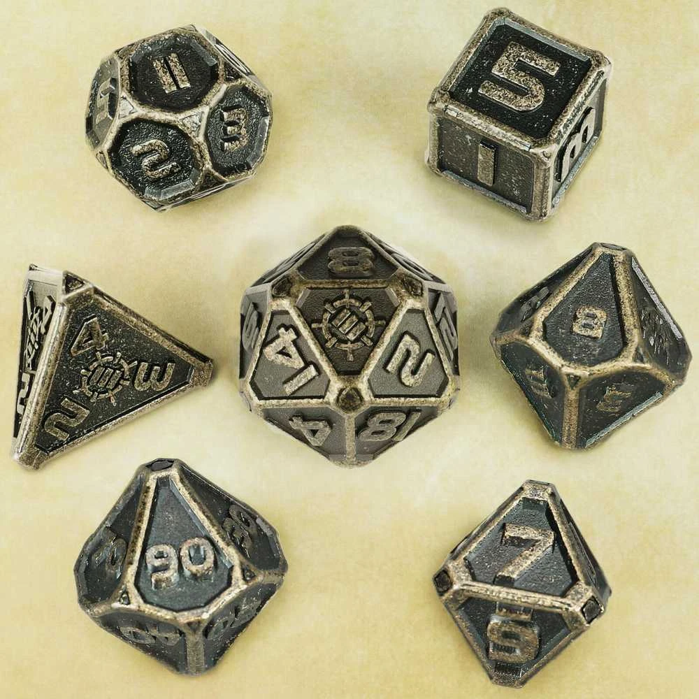 Enhance Tabletop RPGs 7pc Metal Dice Set with Case and Dice Bag