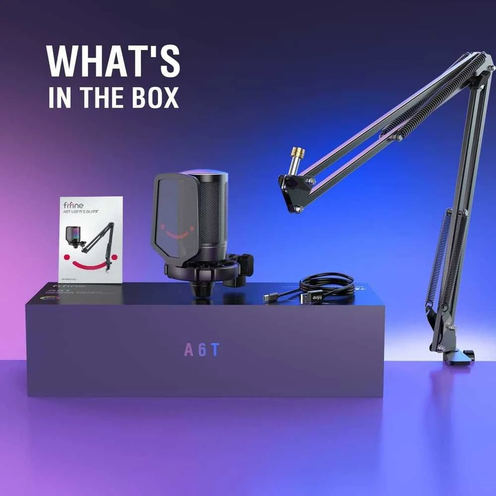 FIFINE A6T kardioidinis laidinis mikrofonas su RGB + laikiklis | USB
