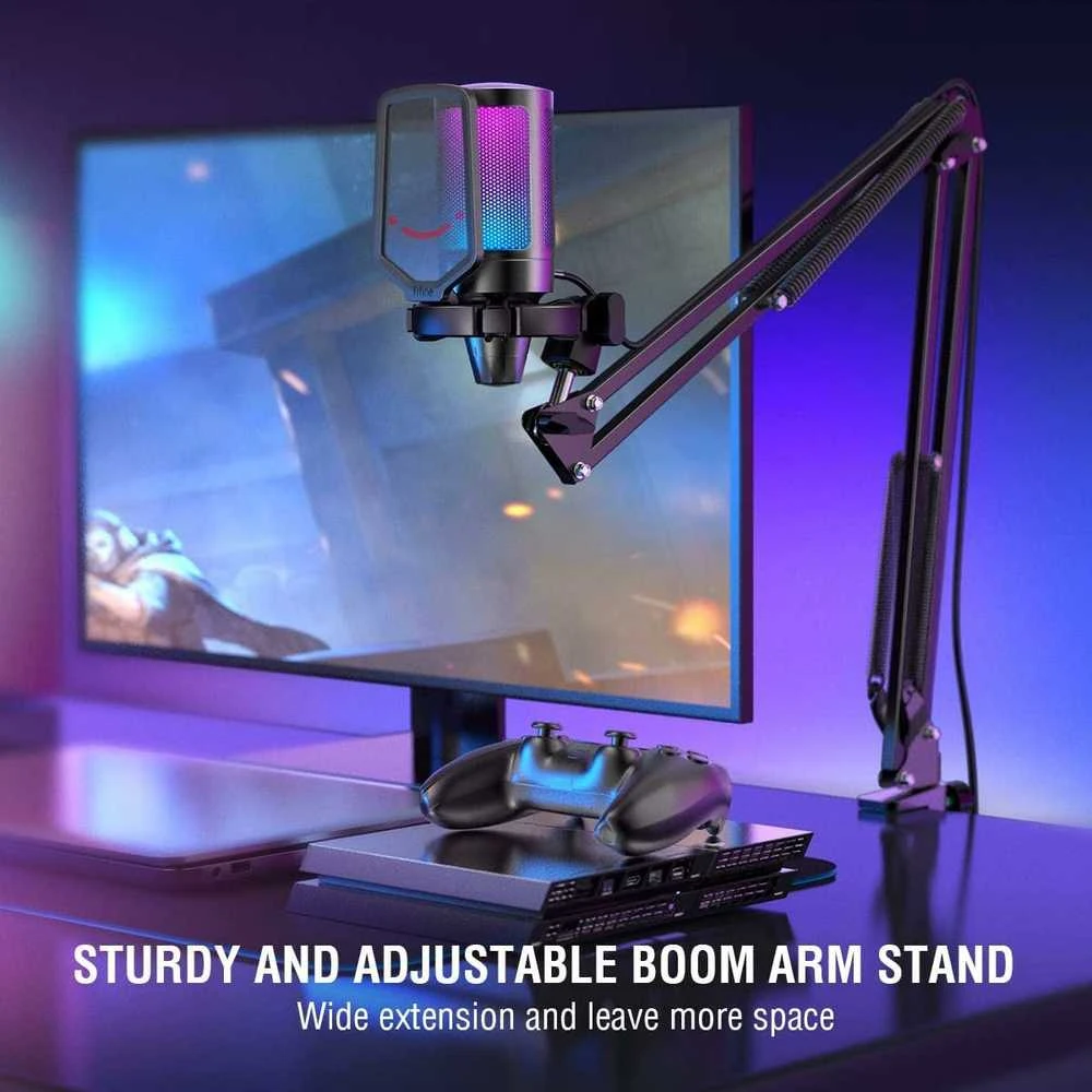 FIFINE A6T kardioidinis laidinis mikrofonas su RGB + laikiklis | USB