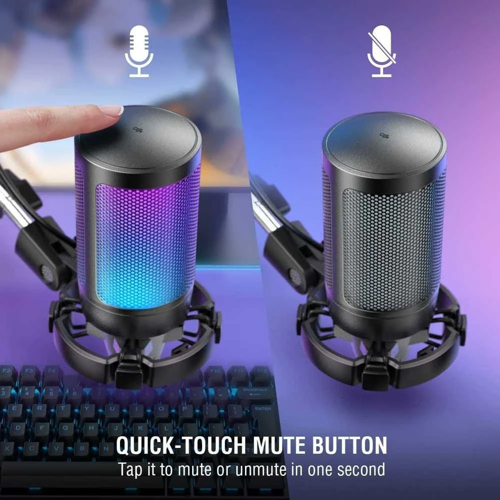 FIFINE A6T kardioidinis laidinis mikrofonas su RGB + laikiklis | USB