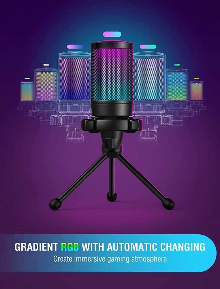 FIFINE A6V kardioidinis laidinis mikrofonas (juodas) su RGB | USB