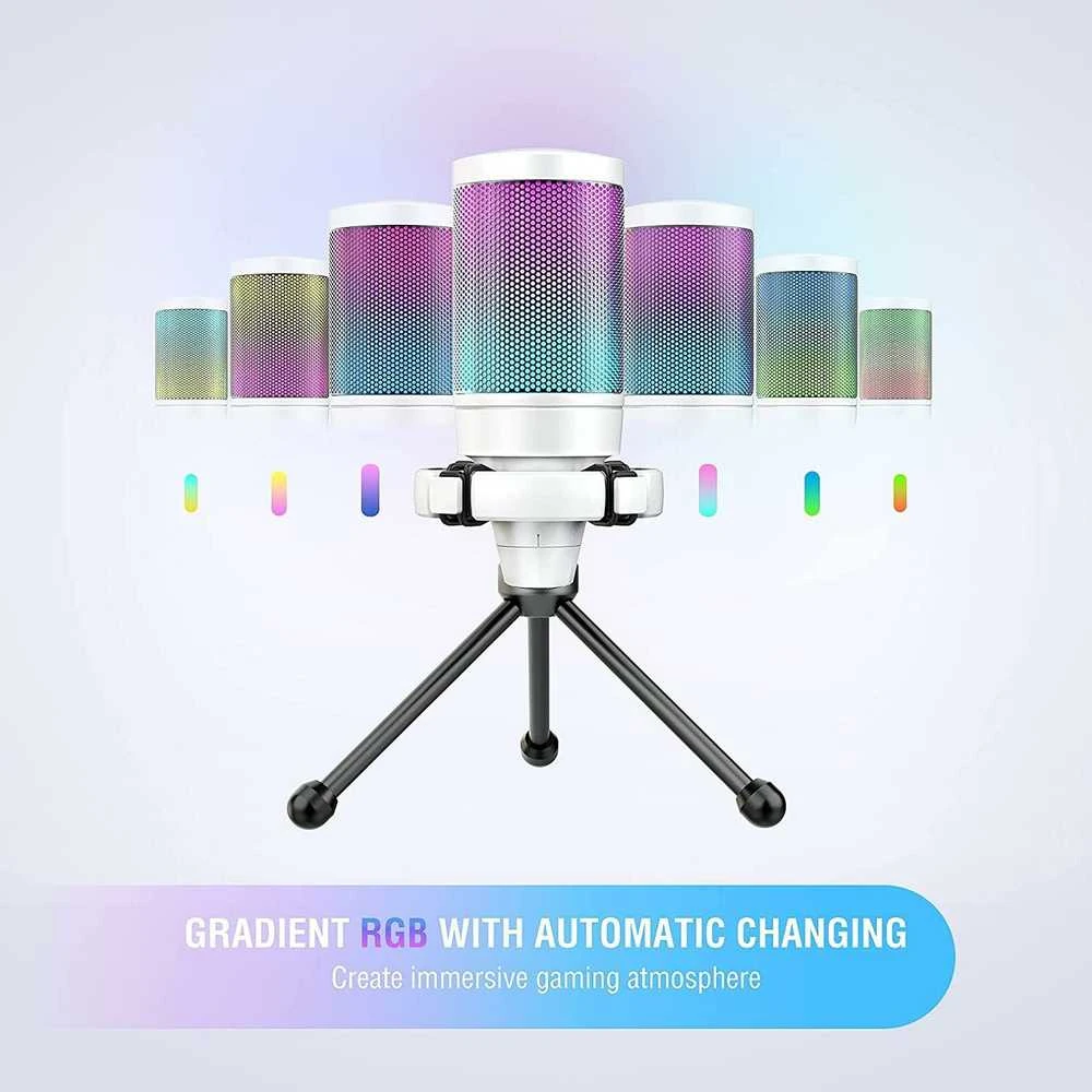 FIFINE A6V kardioidinis laidinis mikrofonas (baltas) su RGB | USB