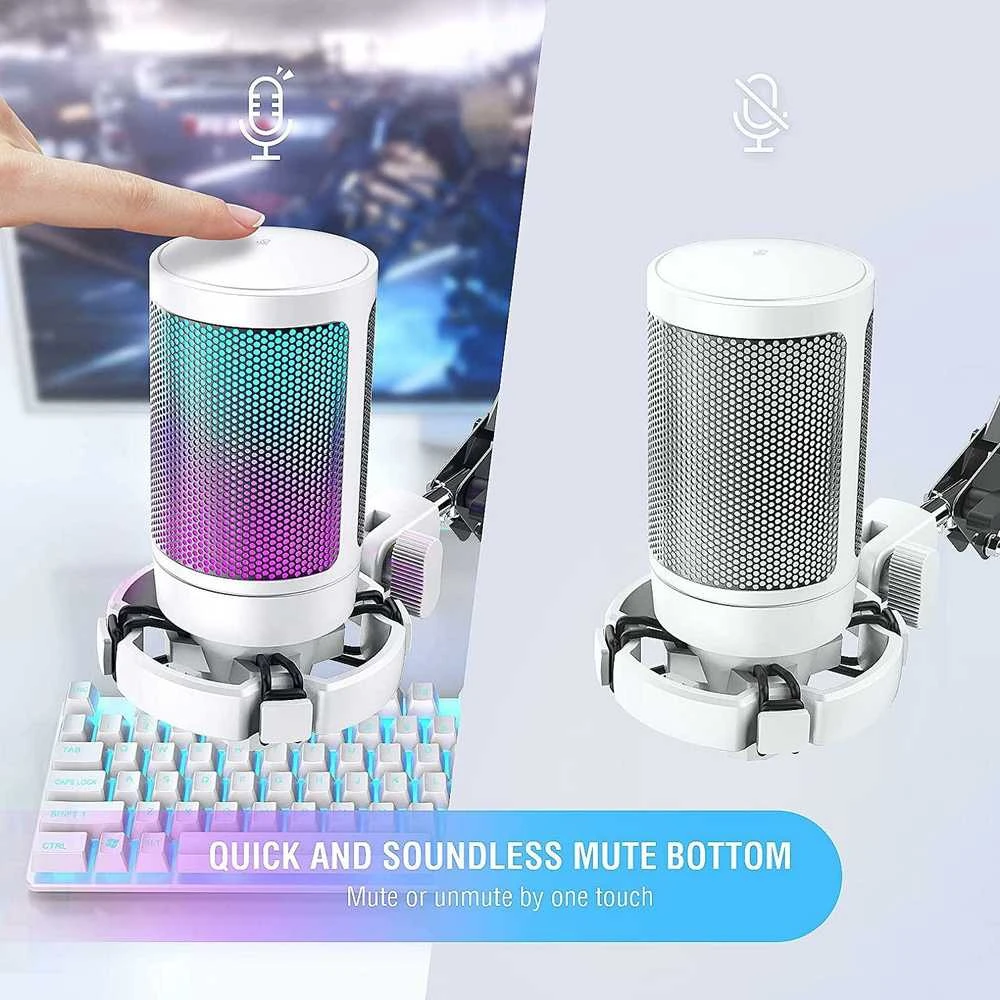 FIFINE A6V kardioidinis laidinis mikrofonas (baltas) su RGB | USB