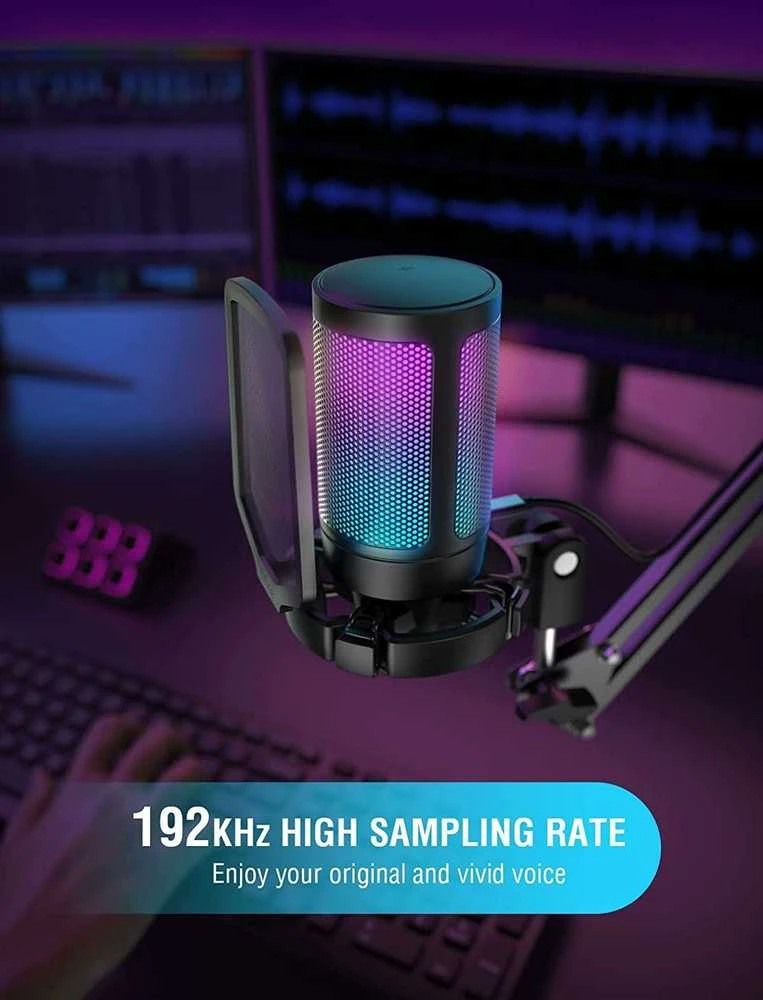 FIFINE A6V kardioidinis laidinis mikrofonas (juodas) su RGB | USB