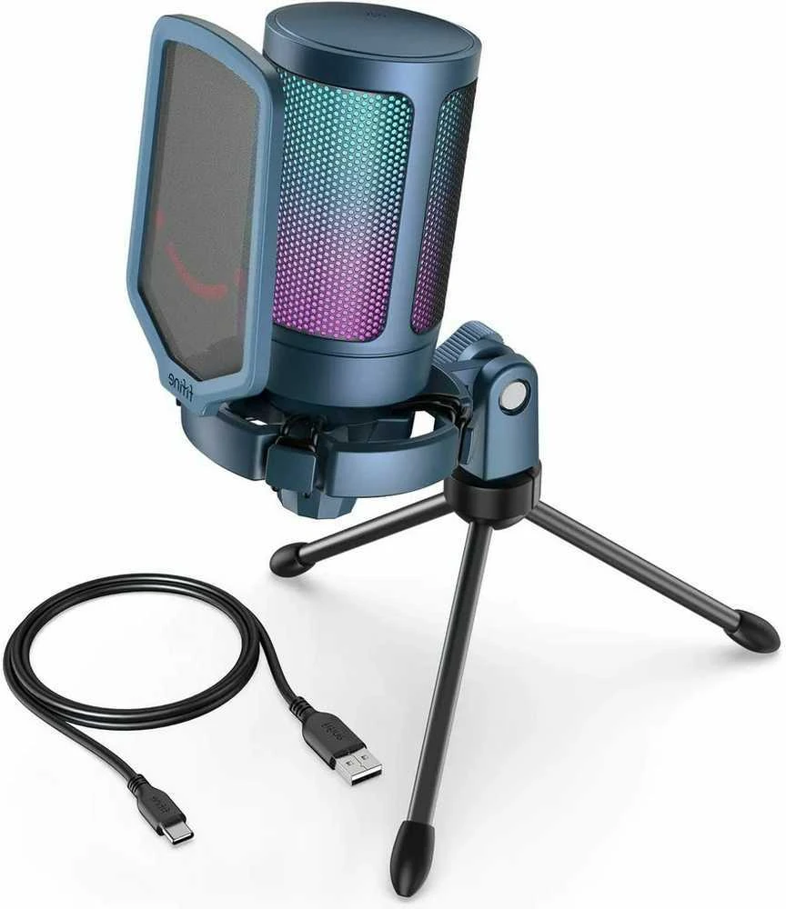 FIFINE A6VB kardioidinis laidinis mikrofonas (mėlynas) su RGB | USB