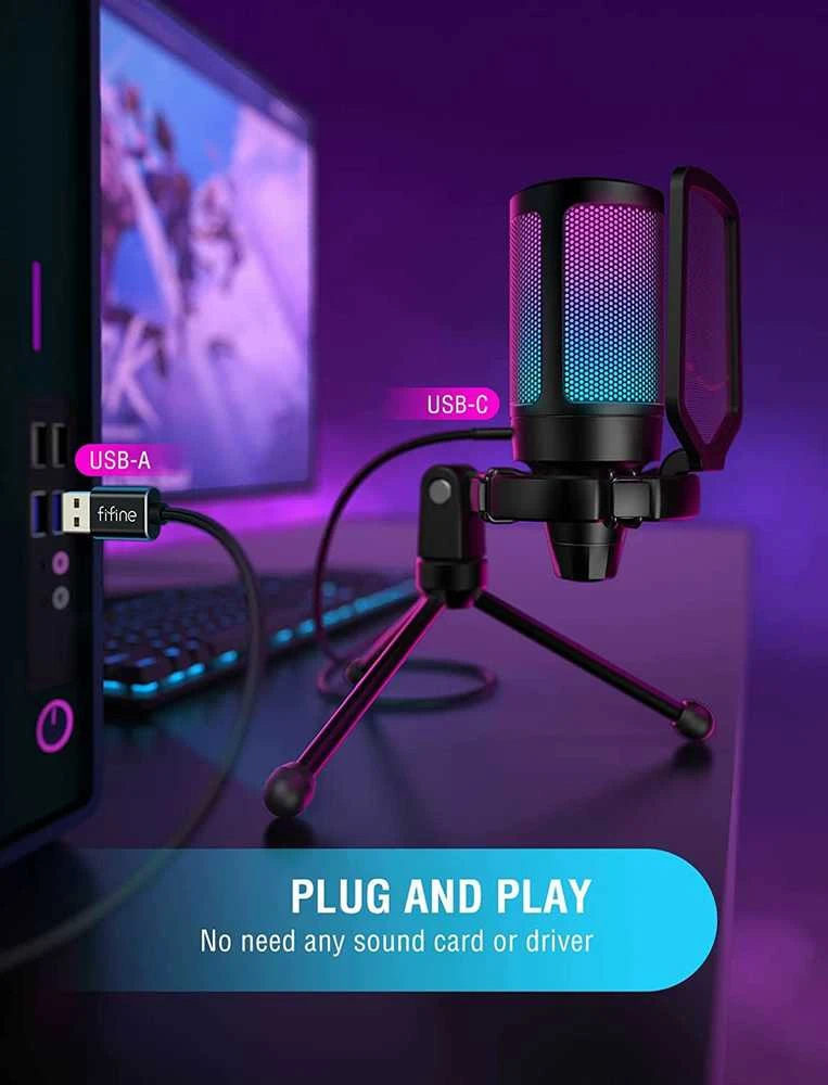 FIFINE A6VB kardioidinis laidinis mikrofonas (mėlynas) su RGB | USB