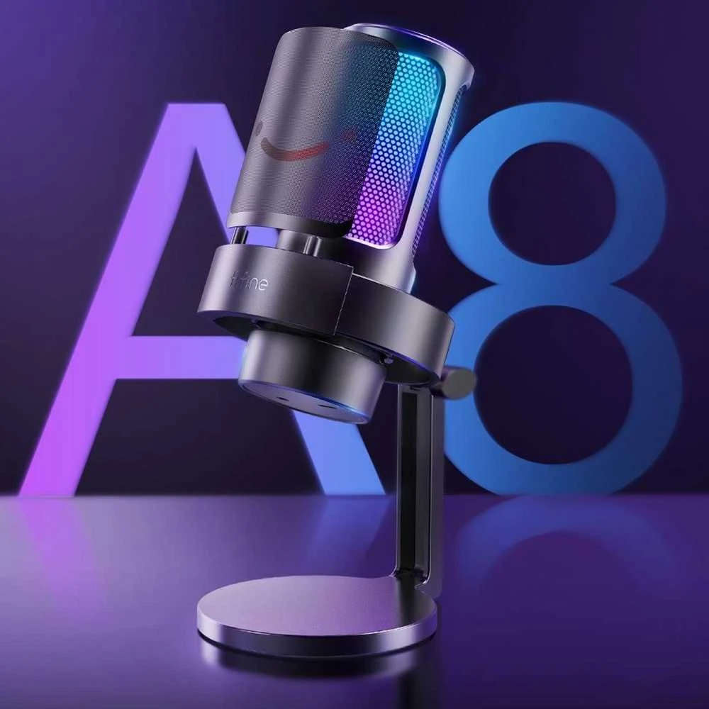 FIFINE Ampligame A8 laidinis mikrofonas su RGB apšvietimu | USB
