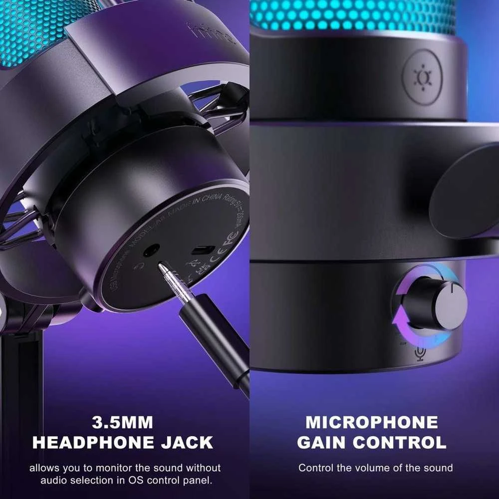 FIFINE Ampligame A8 laidinis mikrofonas su RGB apšvietimu | USB