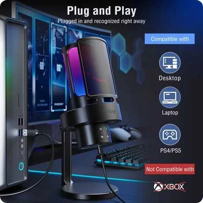 Fifine Technology FIFINE Ampligame A8Plus laidinis mikrofonas su RGB apšvietimu | USB