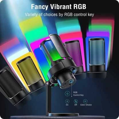 Fifine Technology FIFINE Ampligame A8Plus laidinis mikrofonas su RGB apšvietimu | USB