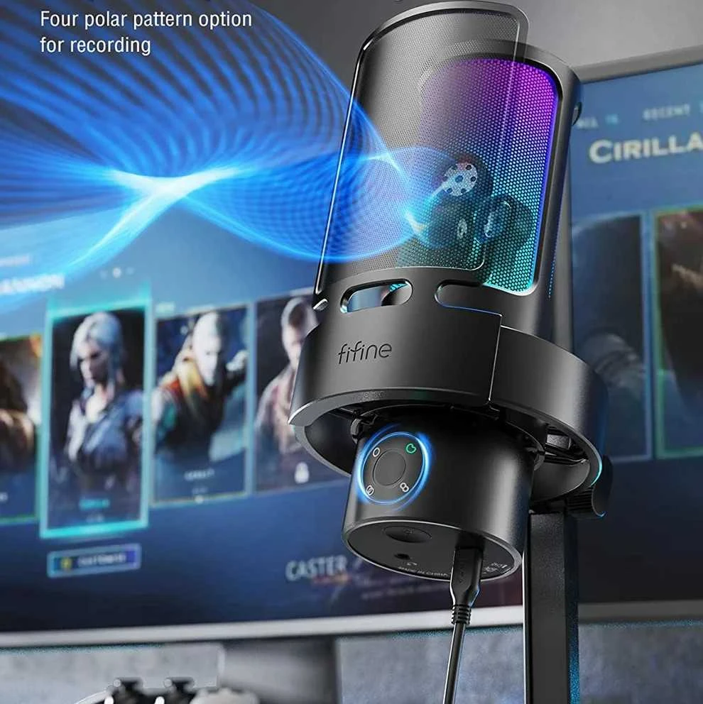 FIFINE Ampligame A9S laidinis mikrofonas su RGB apšvietimu | USB
