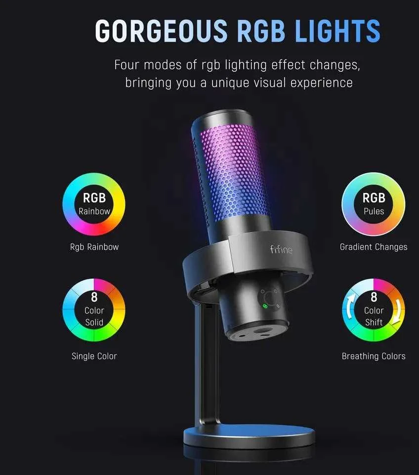 FIFINE Ampligame A9S laidinis mikrofonas su RGB apšvietimu | USB