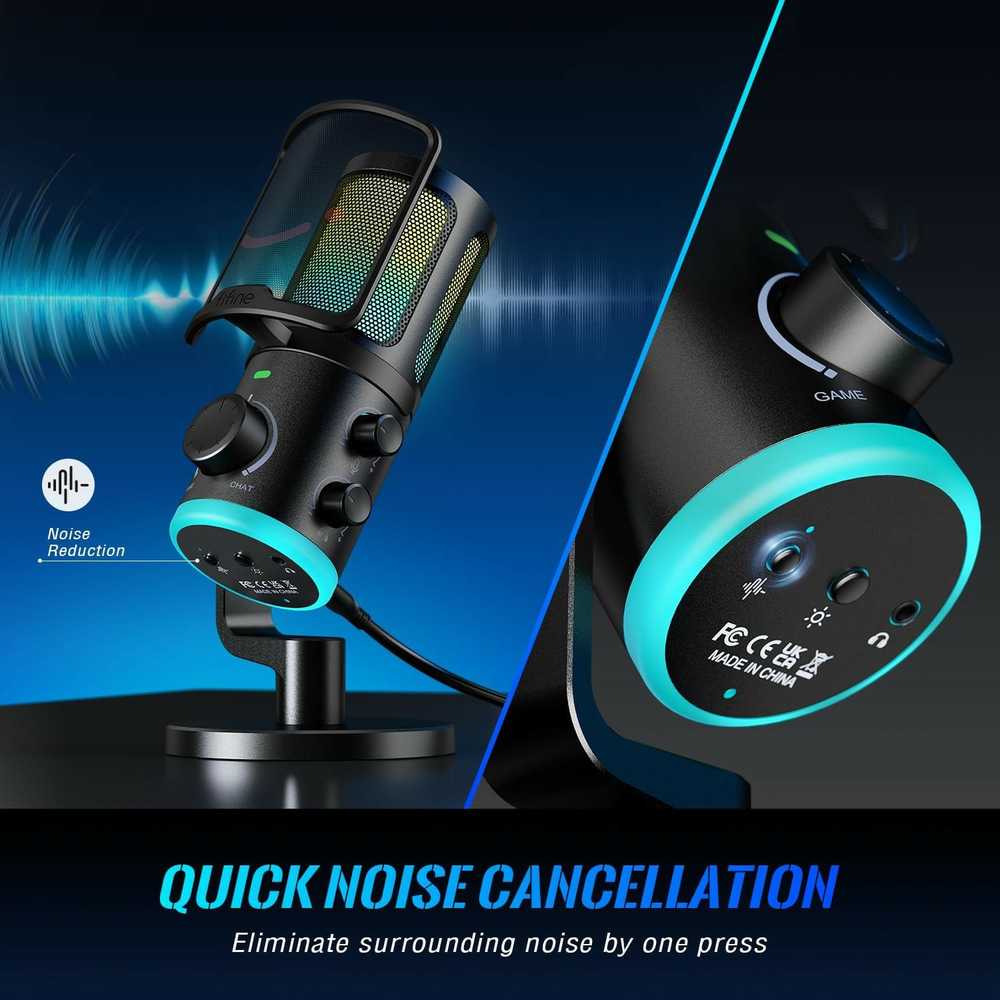 FIFINE AmpliGame AM6 laidinis mikrofonas su RGB apšvietimu USB