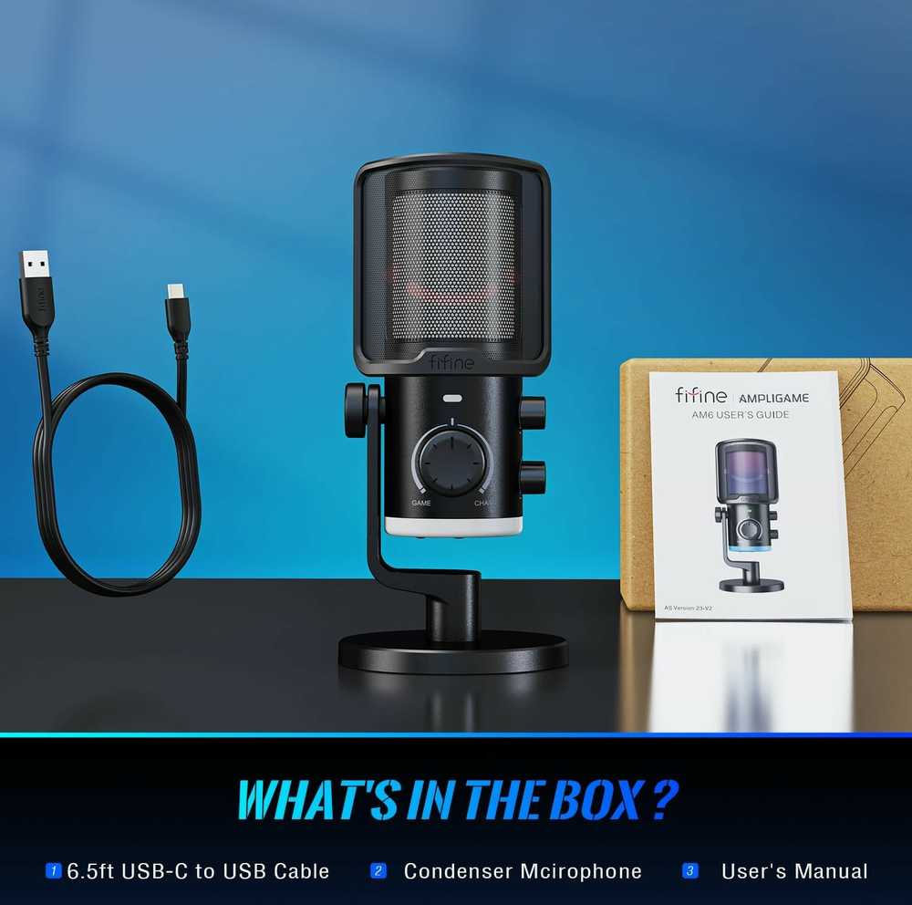 FIFINE AmpliGame AM6 laidinis mikrofonas su RGB apšvietimu USB
