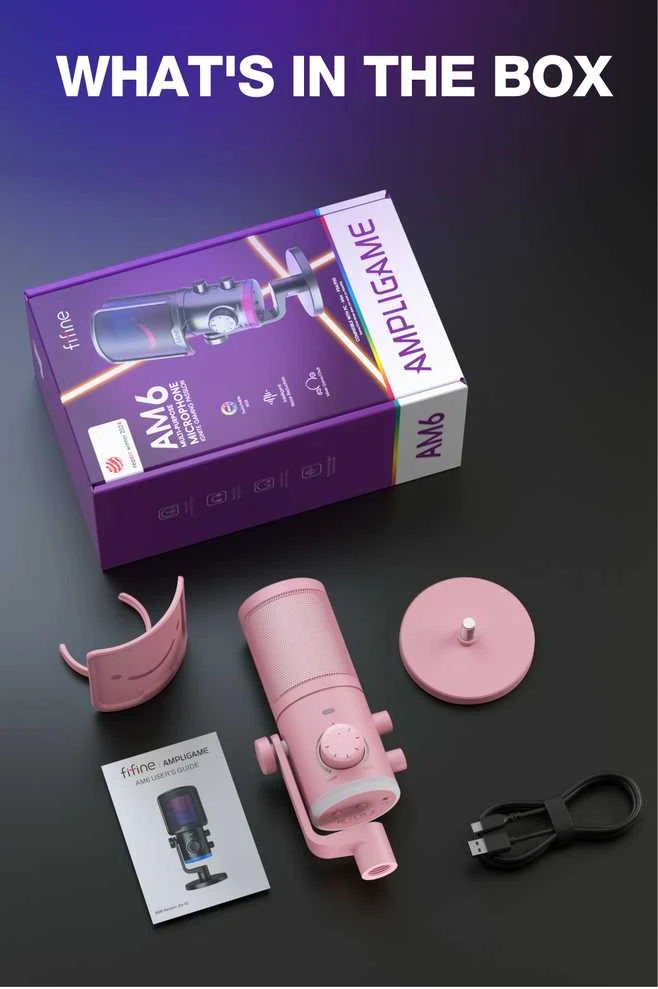 FIFINE AmpliGame AM6P laidinis mikrofonas su RGB apšvietimu | USB