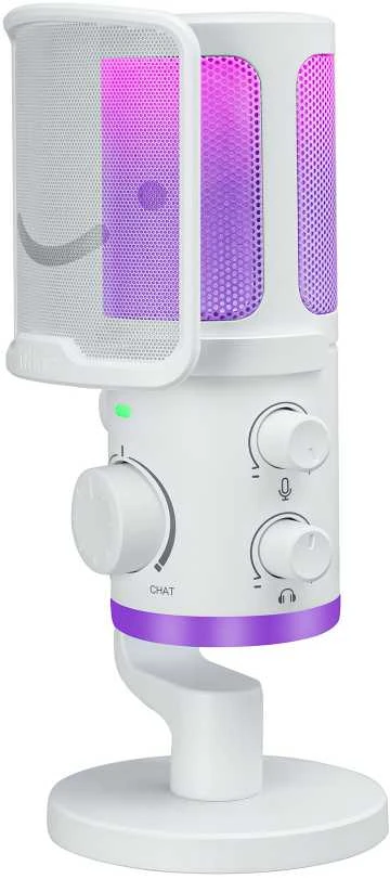 FIFINE AmpliGame AM6W laidinis mikrofonas su RGB apšvietimu | USB